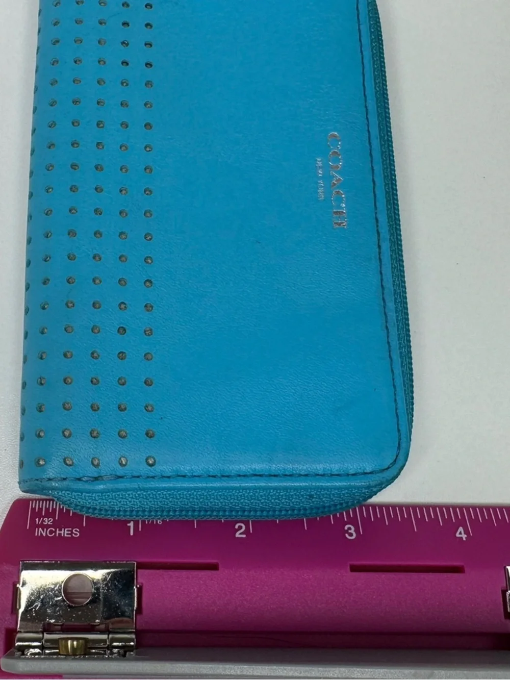 Coach Robins Egg Blue Y2K Vintage Perforated Wallet And Picture Frame Keychain